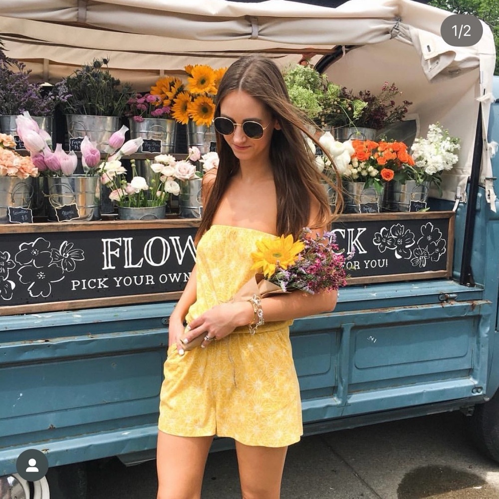 Yellow Floral Strapless Romper